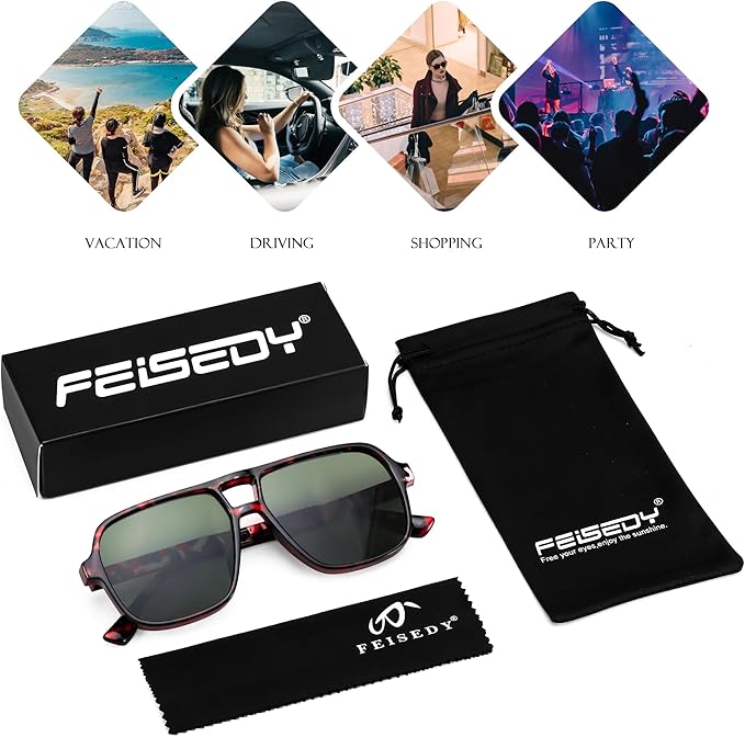 FEISEDY Retro Square Aviator Sunglasses Women Men 70s Vintage Trendy Plastic Frame Sun Glasses B4158