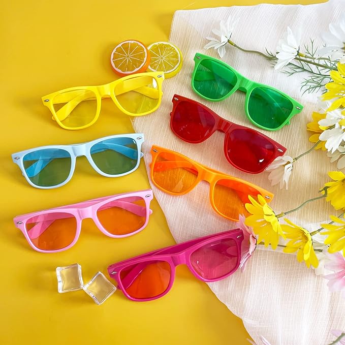 12/24 Pack Wholesale Retro Neon Colors Party Favor Supplies Unisex Sunglasses Bulk for Adults Teens, UV400 Protection