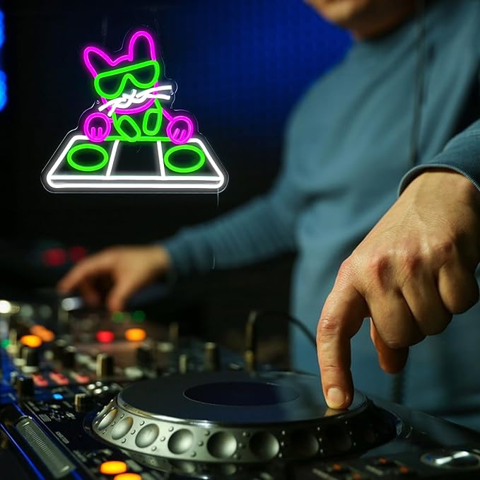 DJing Cat Neon Sign - USB Powered LED Night Light/Music Studio & Bedroom Decor/Wall Art Gift for DJs & Trendy Spaces