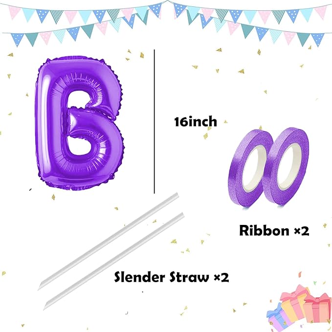 Letter Balloons 16 Inch Mylar Foil Alphabet Letter A-Z Balloons Set for Wedding Birthday Party Decoration Banner Custom Phrase 26 Pieces(Purple)