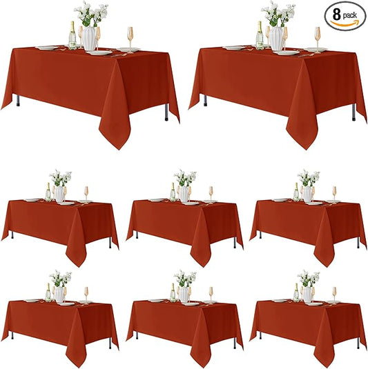 Fitable 8 Pack Rectangle Tablecloths: Stain Resistant Wrinkle Free Fall Table Clothes, Washable Reusable Polyester Table Covers for Wedding Thanksgiving Party Birthday Banquet(Rust, 70x108 Inch)