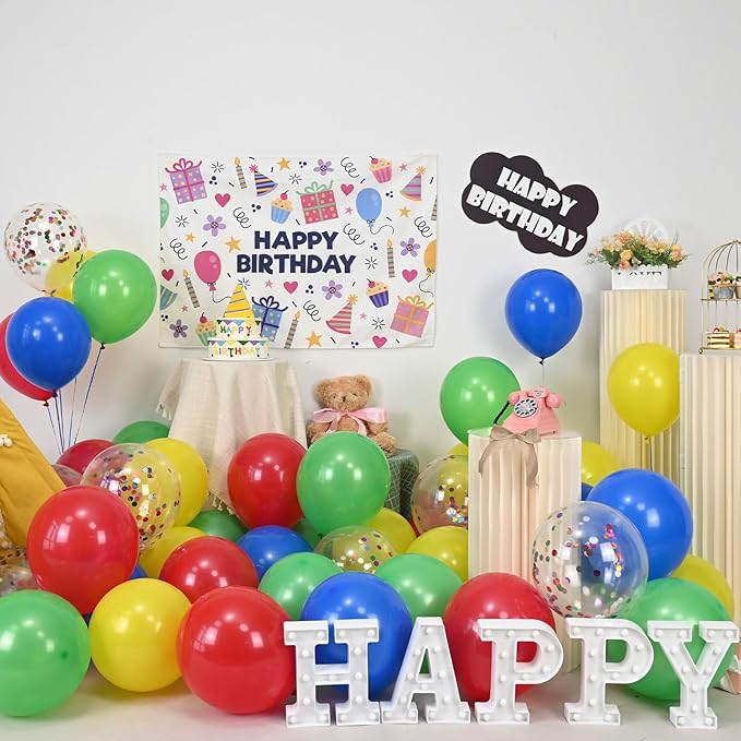 Togvu Red Yellow Blue Balloons, 12 Inch Carnival Circus Balloon, Matte Blue Yellow Red Green Balloons with Colourful Confetti Balloons for Kids Birthday Baby Shower Carnival Theme Party Decoration