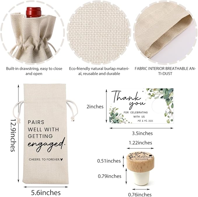 Engaged Gifts Engagement Gifts for Couples Her Engagement Party Decorations Gift for Couple Wine Bag Pairs Well with Getting Engaged Wine Bottle Bag with Thank You Card And Stopper