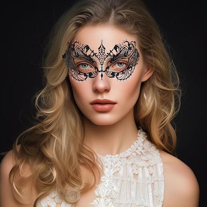 JOYFISCO Masquerade Mask for Women Metal Mask Shiny Rhinestone Venetian Party Prom Ball Bar Halloween Costume Accessory