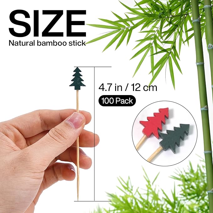 PuTwo 100 Counts 4.7 Inch Toothpicks for Appetizer, for Cocktail Party, Drink Picks with Trees, Decorative Skewers Party Picks