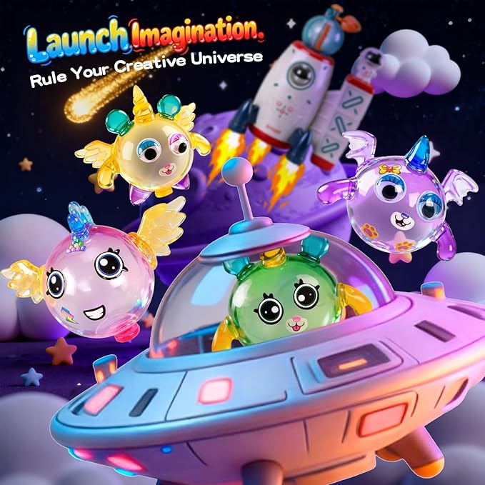 DIY Balloon Craft Kit, Sticker Decorated Balloons Toy for Kids, Rocket Air Pump Fun with Balloon Monster Pals,Birthday Gifts for Girls Boys