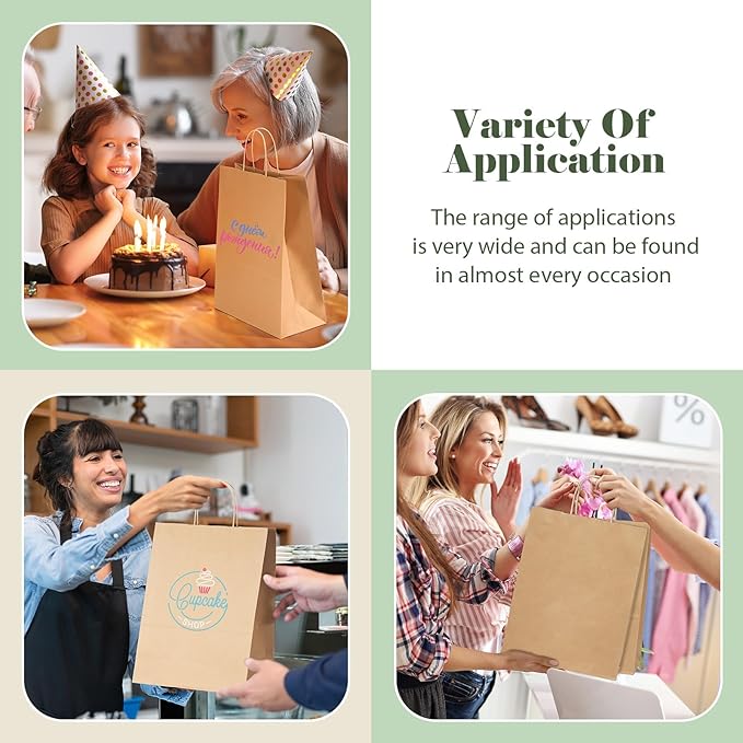 GSSUSA Brown Kraft Paper Gift Bag with Handles, 10x5x13 Bulk Shopping Grocery Paper Bags 200 Pcs, Party Favor Retail Small Business Packaging Mother's Day Merchandise Boutique Wedding Baby Shower