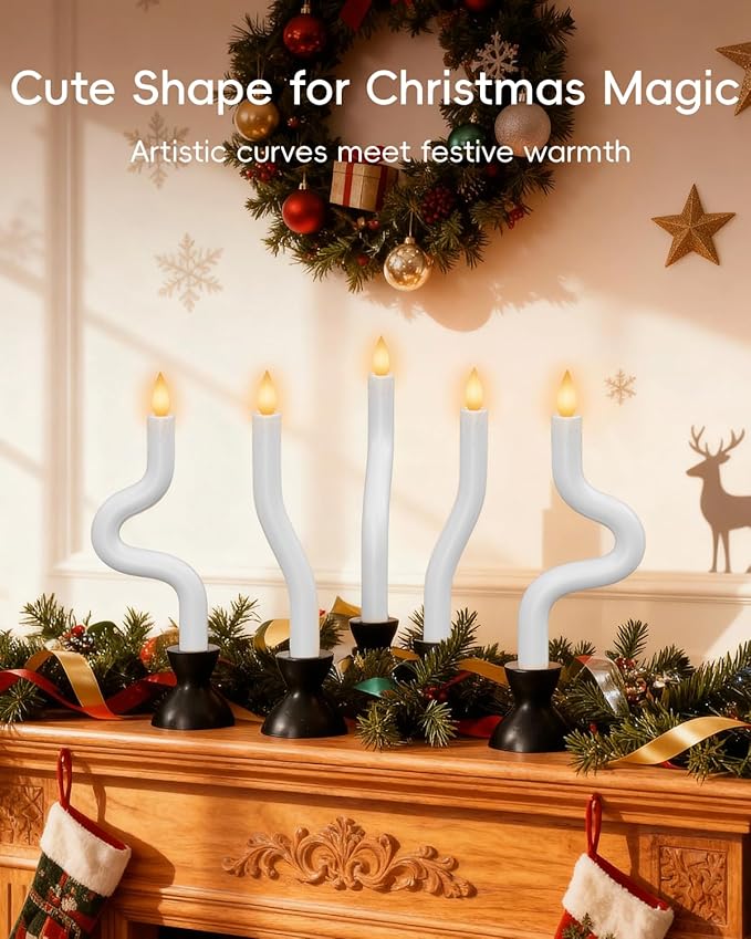 COOLWUFAN Window Candles with Remote Timer, 6 Pcs Flameless Taper Candles Battery Operated with Black Holder, Realistic LED Flickering Flame Dripless, Christmas Decorations Indoor for Home Party Fall