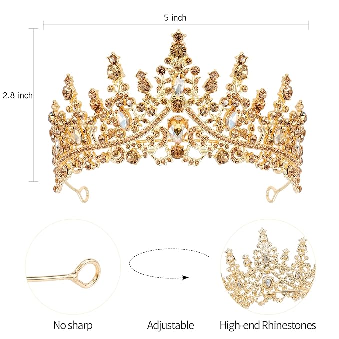 VELSCRUN Birthday Queen Tiara Crowns for Women Girls Gold Crystal Birthday Queen Headband Sash Elegant Princess Crown Happy Birth Party Decorations Mom Sisters Birth Gift Hair Accessories