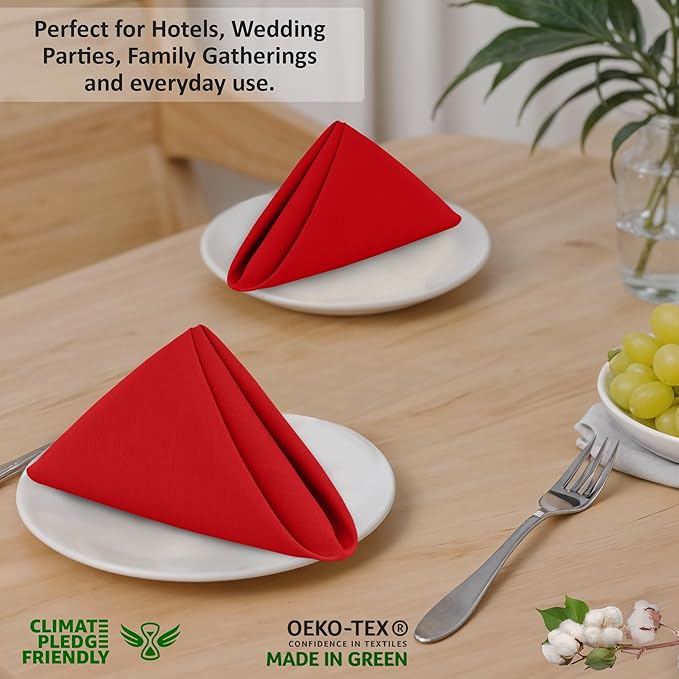 Ruvanti Cloth Napkins Set of 6, 18x18 Inches, 100% Cotton, Washable, Soft & Absorbent, Perfect for Wedding, Christmas, ‎Thanksgiving Dinners - Flame Scarlet