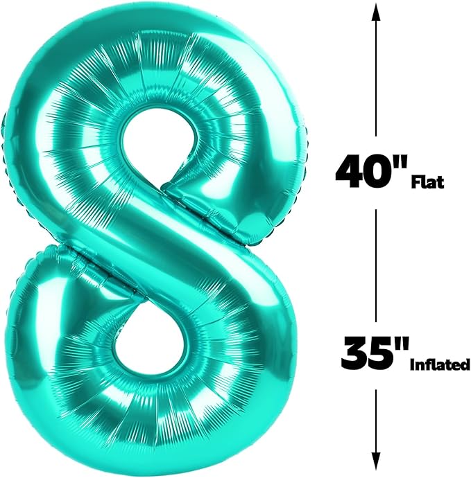 Helium Foil Teal Blue Number 8 Balloon 40 Inch, Mylar Eight Numbers 8 18 28 38 48 58 80 88 Birthday Balloons, Teal Blue Women Men Anniversary Graduations Party Supplies