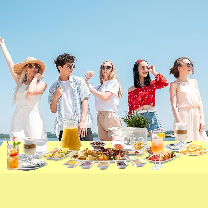 WNINK 6 Pack Light Yellow Rectangular Plastic Tablecloths, Yellow Disposable Table Covers 54" x 108" for Birthday, Bridal Shower, Engagement Wedding, Picnic Parties and 8 ft Table Use