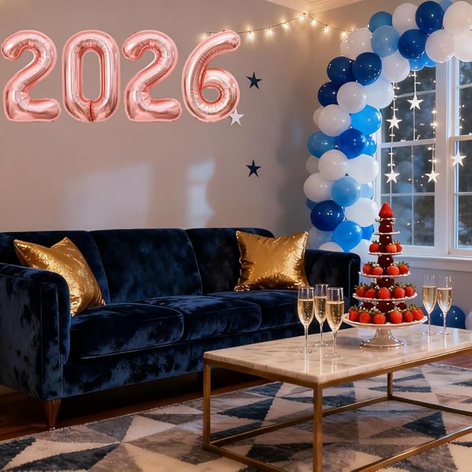 Rose Gold 2026 Balloons New Years Balloons 2026 Balloon Nnumbers for Happy New Year Decorations 2026 Signs Graduation Anniversary Balloons Decor