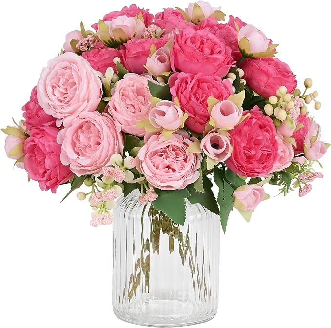 MARTINE MALL 2 Packs Peonies Artificial Flowers, Mixed Pink Artificial Peonies, Silk Peonies Flowers Fake Peonies Artificial Flowers Peonies Bouquet for Centerpiece Table Wedding Party Home Decor