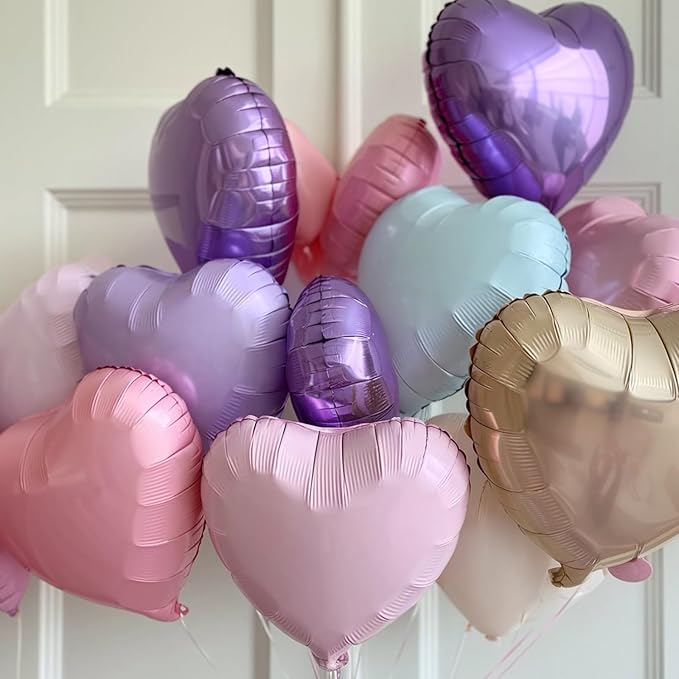 Pink Purple Heart Balloons, 18 Inch Light Purple and Pink Heart Shape Balloons, 12PCS Pastel Pink Purple Helium Foil Heart Balloon for Girls Birthday Marriage Engagement Wedding Party Decoration