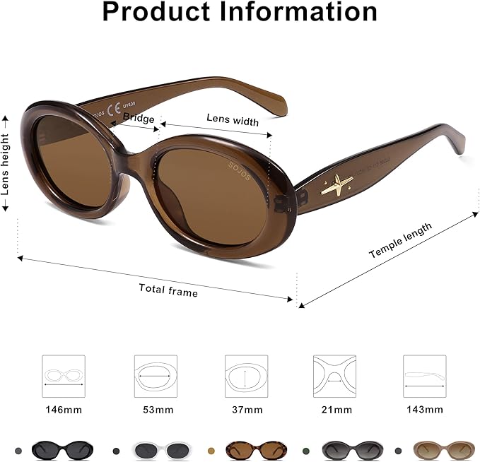 SOJOS Small Retro Oval Polarized Sunglasses for Women Men 90s Vintage UV400 Protection Tiny Sun Glasses SJ2286