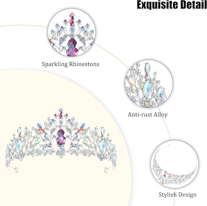 TAROSE Crowns for Women and Girls, Queen Crystal Gold Silver Tiaras with White Rhinestone and Combs, Goddess Crown for Wedding Bride Birthday Princess Bridal Shower Hair Accessories for Women