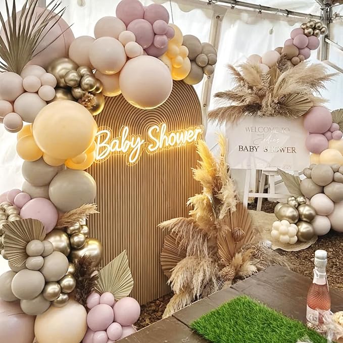 Boho Nude Neutral Balloon Arch Kit, 166Pcs Pastel Brown Maca Light Orange Nude Champagne Gold Metallic Balloons Garland for Baby Shower Gender Reveal Birthday Party Decoration