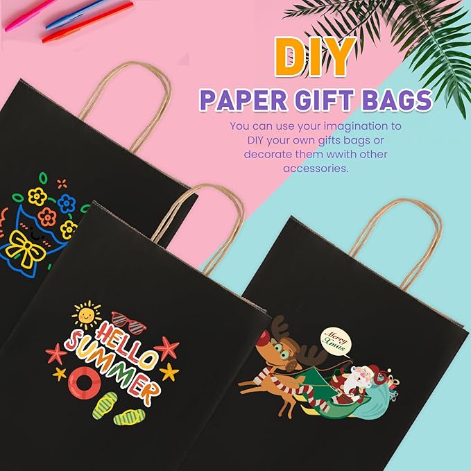 XPCARE Black Paper Bags, 200 Packs 10x5x13 Inch Gift Bags with Handles Bulk Paper Bags with Handles Retail Kraft Paper Bag Black Gift Bag for Wedding Party Shopping