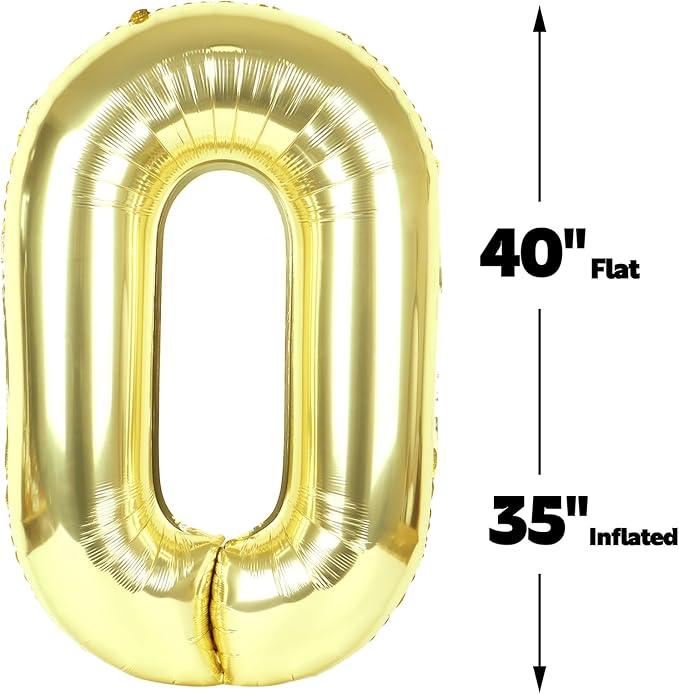 Champagne Gold 40 Inch 0 Number Balloons, 0 Decorations for 10 20 30 40 50 60 70 80 90 100 Birthday, 2026 Light Gold Foil Giant Birthday Graduations Anniversary Party Balloon