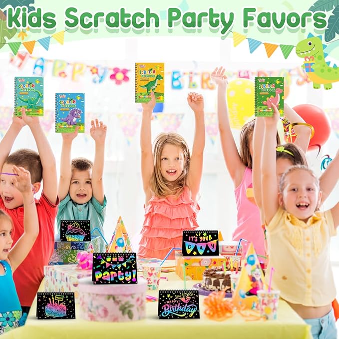 Kids Scratch Art Party Favors Gifts: 16 Pack Dinosaur Scratch Notebook Paper Birthday Party Favor Toy Girls Boys Art Craft Kit Summer Classroom Goodie Bags Return Gifts for Birthday Party Favors Bulk
