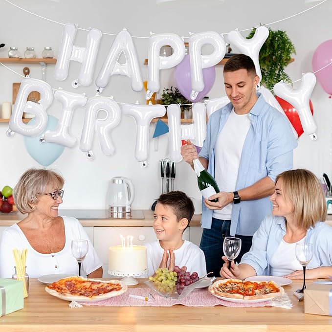 52 Pcs White Letter Balloons,16 Inch Foil Alphabet Letter Balloons,Letter A-Z Balloon Banner Custom Phrase Balloon for Birthday Party Wedding Anniversary Decoration (White 52pcs)