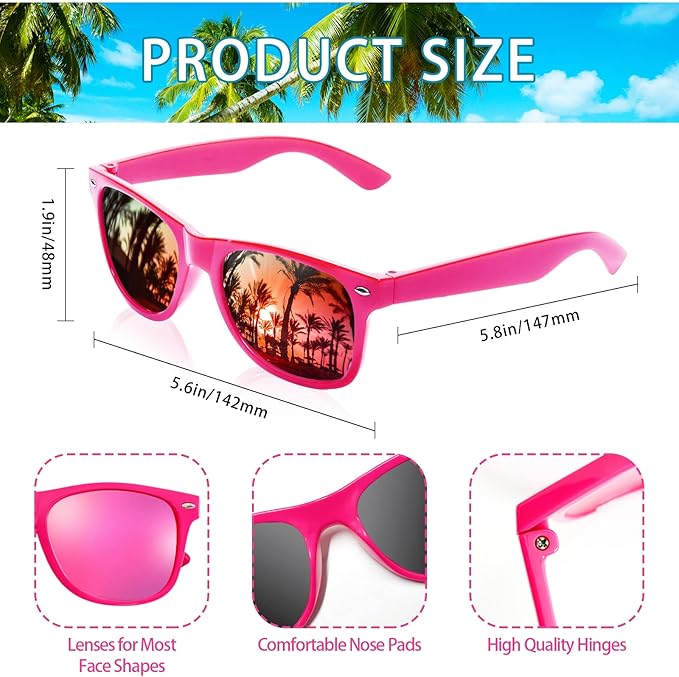 Matcheck 10/18 Pack Neon Colors Party Sunglasses Mirrored lens Colored Glasses Bulk Retro Shades for Unisex Adults Teens