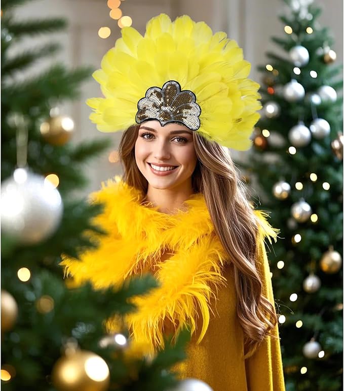 Women's Carnival Feather Headpieces Sequin Headdress for Wedding Masquerade Party Cosplay Feather Headbands