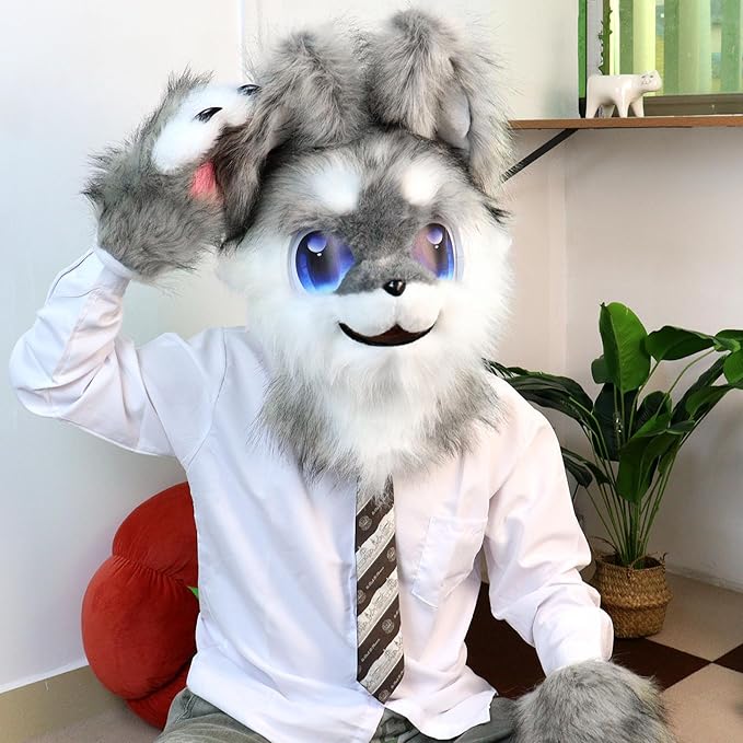 Animal Head Mask Furry Fursuit Plush Dog Fox Masks for Halloween Parties Cosplay Costume Accessory