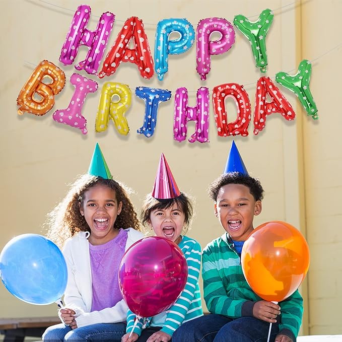 Accevo Colorful Happy Birthday Banner 16 inch Aluminum Foil Letters Balloons Heart Pattern Happy Birthday Balloon for Kids, Child, Adults, Boys & Girls Happy Birthday Sign Birthday Party Decorations
