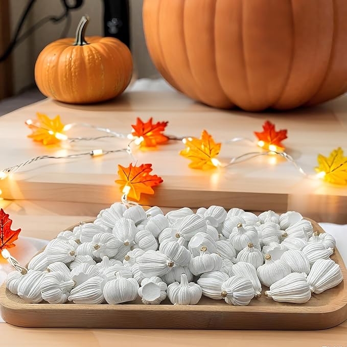 100Pcs Mini Pumpkins for Crafts, Small Pumpkin in Bulk, Resin Decorative Pumpkins, Artificial Tiny White Miniature Pumpkin for Decorating, Home Decor, Fall, Thanksgiving, Halloween