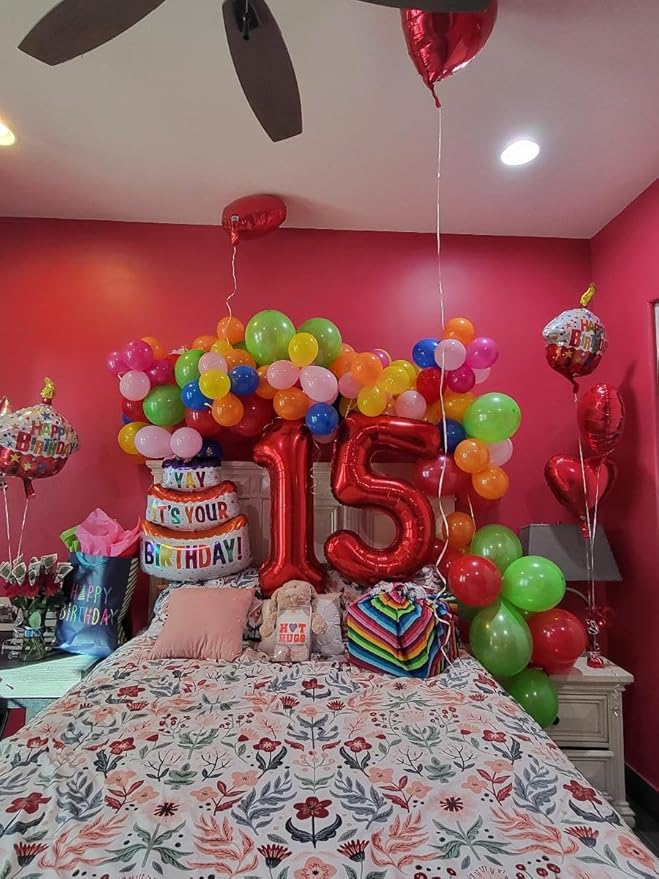 Smlpuame 40 inch Number Balloon 0-9 Red Large Number 15 Balloons,Digital Balloons for Birthday Party Celebration Decorations Supplies, Helium Foil Number Balloons for Wedding Anniversary