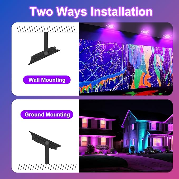 T-SUN 30W LED Black Lights 4 Pack, Blacklight Flood Light with Plug, Outdoor Waterproof Black Flood Lights for Halloween Decoration, Neon Glow for Party Fluorescent Poster, Body Paint