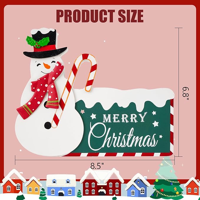 Christmas Decorations for Home Farmhouse Snowman Decor Indoor Wooden Merry Christmas Sign Rustic Winter Vintage Holiday Block Tabletop for Kitchen Xmas Party Mantel Tiered Tray Gift