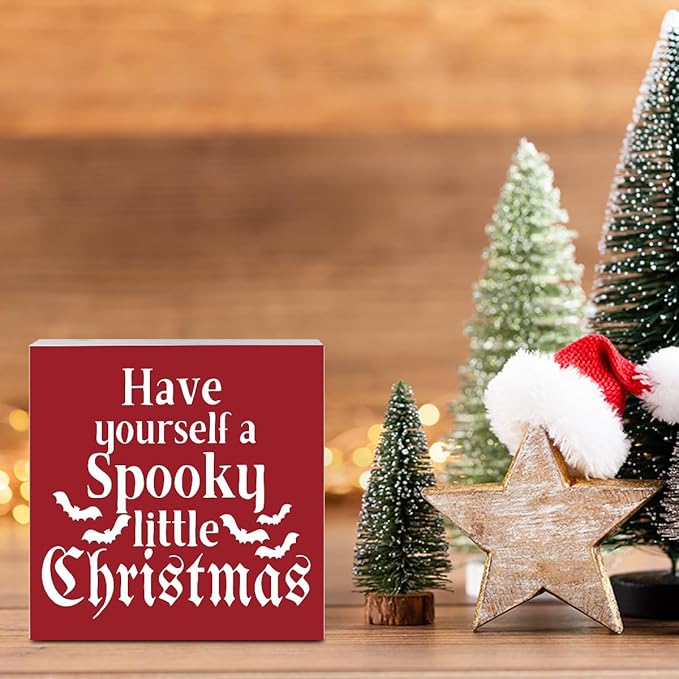 Have Yourself a Spooky Little Christmas Sign Decorations for Home Office Bathroom, Gothic Horror Movie Scary Christmas Decor 5 x 5 Inch