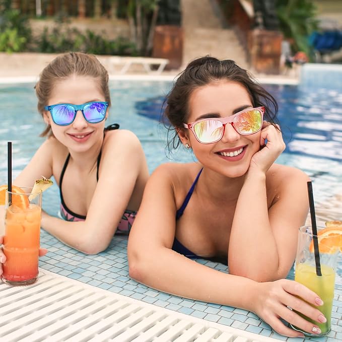 Matcheck 10/18 Pack Neon Colors Party Sunglasses Mirrored lens Colored Glasses Bulk Retro Shades for Unisex Adults Teens