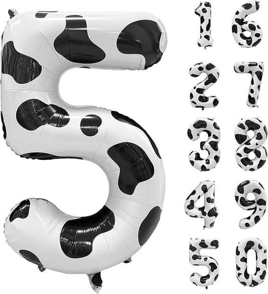 Cow Print Number Balloons, Large Foil Number 5 Balloon 40 Inch Cow Balloon for Boys Girls Birthday Decoration Cow Themed Birthday Party Decorations Farm Animal Party Supplies