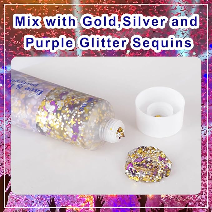 MEICOLY Face Glitter Makeup for Music Festival,Country Concert Outfits for Women,Gold Silver Purple Body Glitter,Halloween Party Accessories Glitter Face Paint,50ml