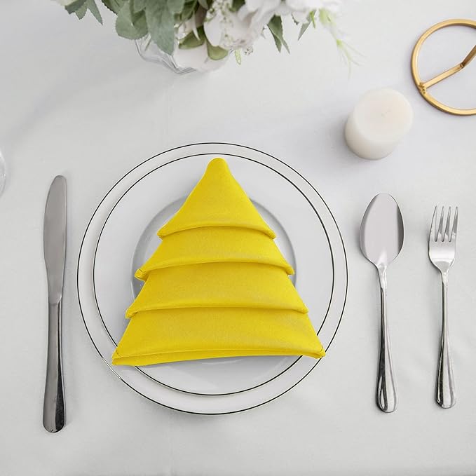 25pcs Polyester Cloth Napkins - 17 x 17 inch Yellow Washable Dinner Napkins with Hemmed Edges for Restaurant/Wedding/Hotel(25,Yellow)