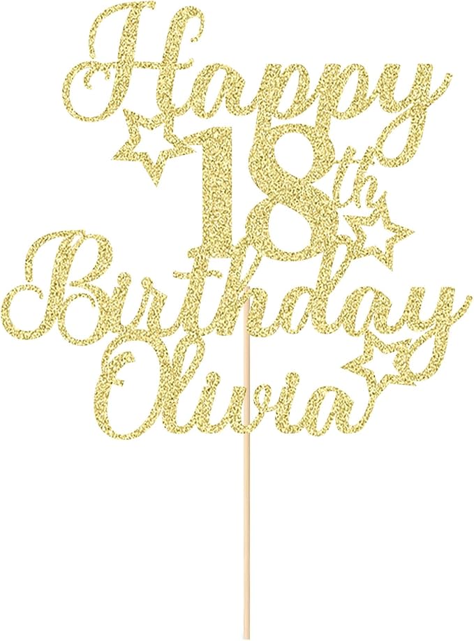 Happy Birthday Cake Topper Personalized Cake Topper Custom Cake Topper Birthday Double Sided Glitter Customized with Any Age Name Cake Decoration(Champagne Gold)