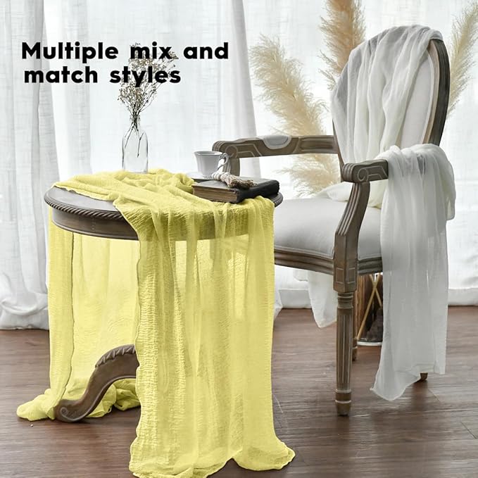 Artoid Mode Boho Light Yellow Gauze Wedding Table Runner, 160 Inch Seasonal Fabric Kitchen Dining Holiday Table Decor for Home Party Indoor