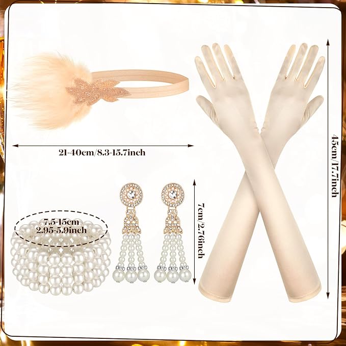 Maitys 1920s Accessories Set for Women Flapper Costume Feather Headband Necklace Bracelet Earrings