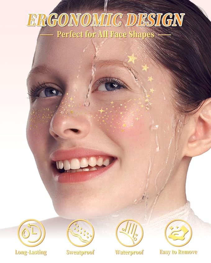 Glitter Freckles Face Tattoo Patches - 12PCS Temporary Sparkle Face Stickers with 10 Remover Wipes | Waterproof Festival Rave Party Makeup Accessories for Women Girls (Gold)