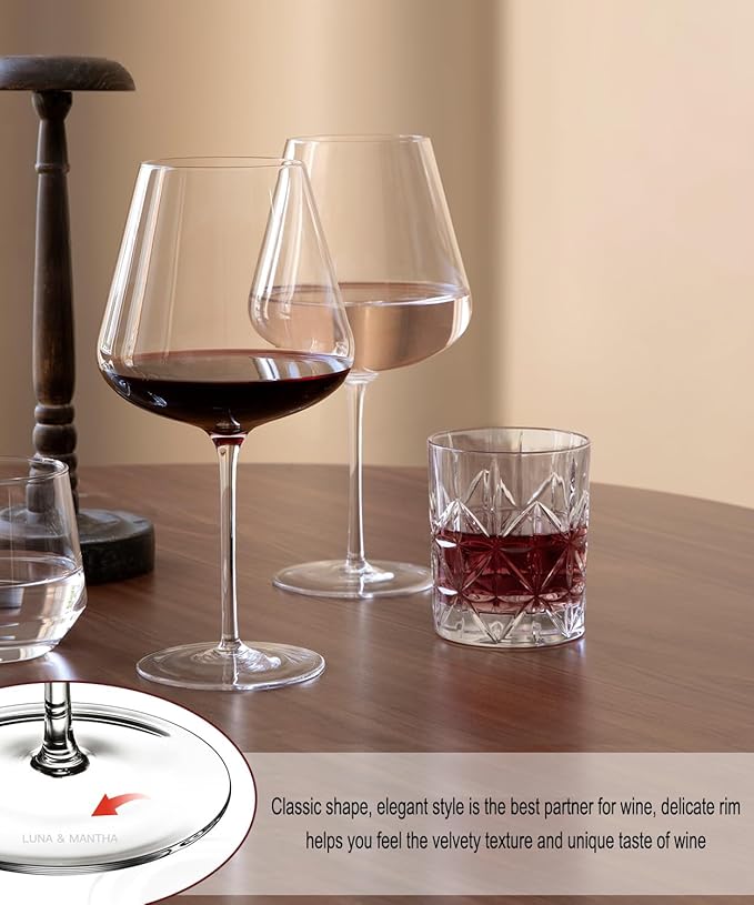 Red Wine Glasses Set of 4, 28 oz Large Wine Glasses, Hand Blown Crystal Clearer, Lighter for Tasting, Unique Gifts for Anniversary, Birthday, Wedding, Father's Day