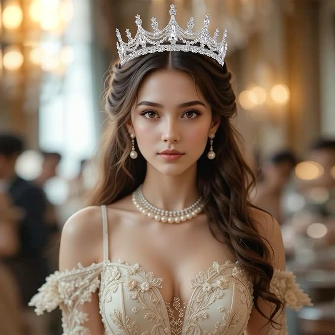 Silver Crystal Princess Queen Tiara - Bride Rhinestone Crowns Headband for Women Wedding Birthday Halloween Prom Pageant Party Coming of Age Ceremony,Photo Props （HG608-Silver White）