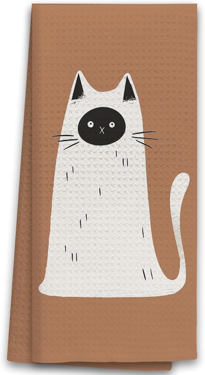 TNUW Ghost Cat Orange Kitchen Towels 16X24In, Halloween Cat Decorations Towels for Fall Kitchen Decor