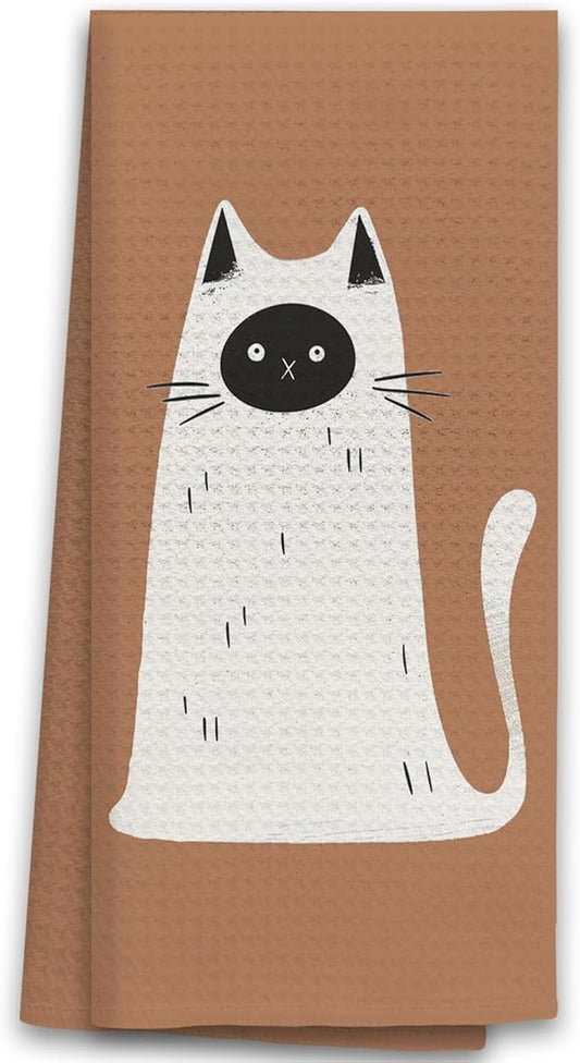 TNUW Ghost Cat Orange Kitchen Towels 16X24In, Halloween Cat Decorations Towels for Fall Kitchen Decor
