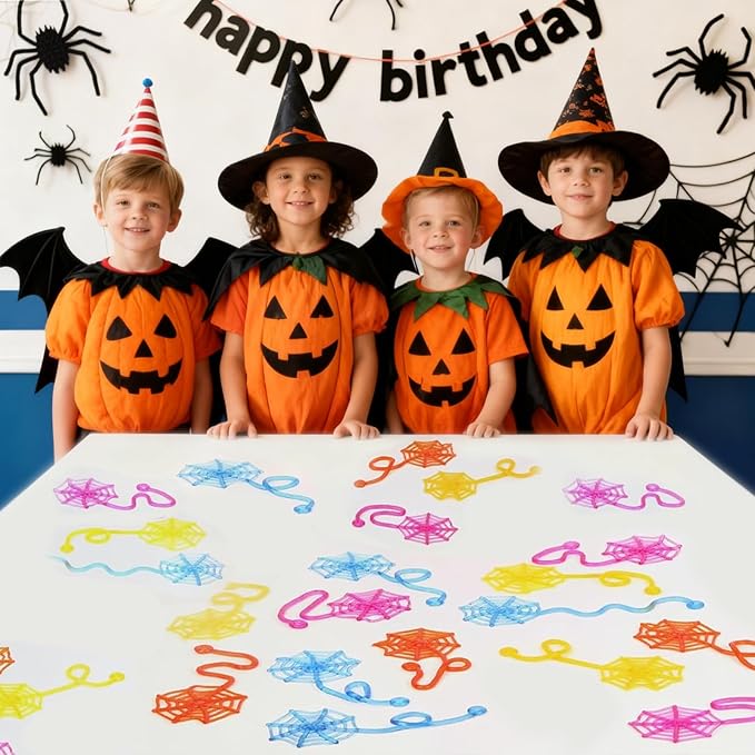 50 Pcs Spider Web Sticky Hands for Kids Bulk Halloween Party Favors Decorations,Pinata Stuffers for Kids,Spider Webs for Classroom Prizes,Halloween Goodie Bags Stuffers Sticky Hands Toys for Boys Girl