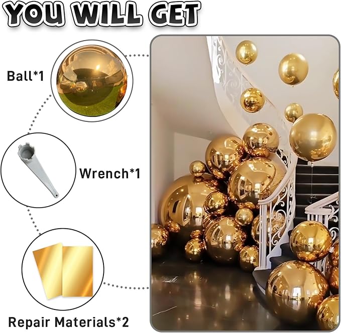 39.3in Inflatable Mirror Ball,Shiny Inflatable Ball Silver/Gold/Iridescent,PVC Hanging Large Disco Ball Decor for Party, Concerts, Stage, Wedding Decoration (1 Piece,Without Air Pump)