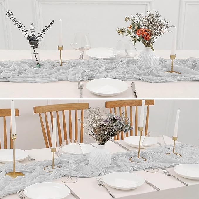 6 Pack 10 Ft Cheesecloth Table Runner White Gauze Long Table Runners Boho Gauze Cheese Cloth Table Runner Rustic Sheer Runner for Wedding Party Table Decor ( 35 x 120 Inch )